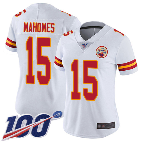 Women Kansas City Chiefs #15 Mahomes Patrick White Vapor Untouchable Limited Player 100th Season Football Nike NFL Jersey